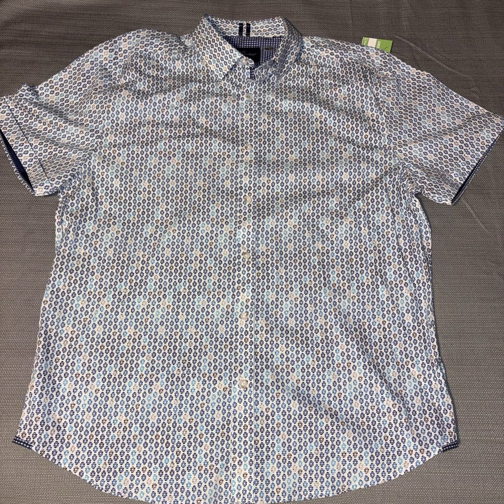 Robert Graham Mens 3XL Tailored Fit Blue Geometric Mosaic Button Down Shirt